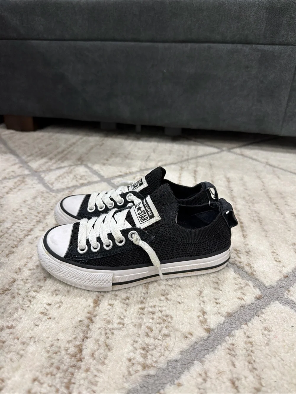 Converse All Star Knit Shoes Kids Size 11 Black Slip On Low Top Sneakers 665412F